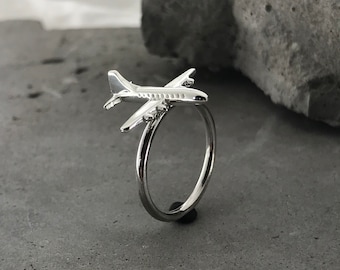 Anillo de avión de plata esterlina: regalo de joyería para viajes de aviación