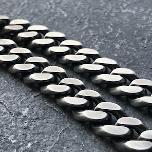 Oxidized Sterling Silver Cuban Link Bracelet - Handmade Mens Bangle