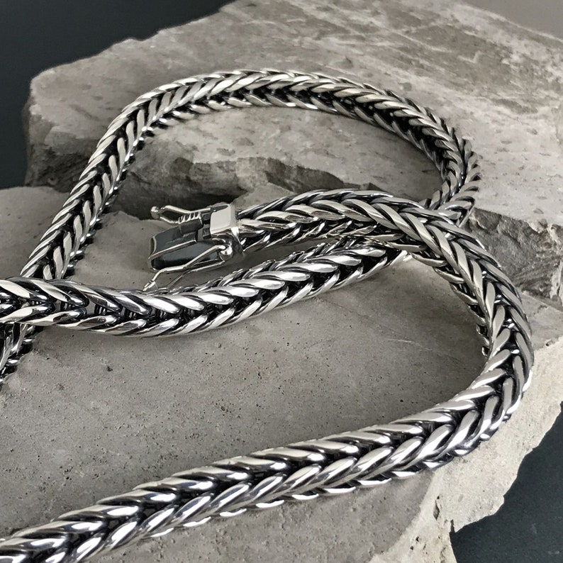 925' Men's Foxtail Silver Necklace Men's Foxtail Etsy