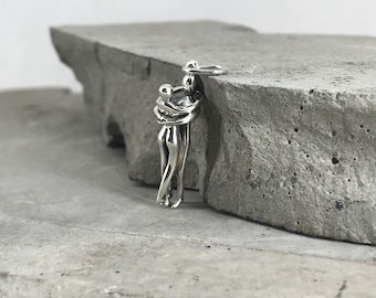Sterling Silver Hugging Couple Pendant - Handmade Necklace