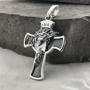 Silver Pendant, Men's Silver Pendant, Jesus Men's Gift, Christ Jesus Cross Pendant, Religious Men's Pendant, Jesus Crucifix Necklace,