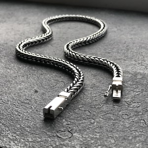 Oxidized Sterling Silver Foxtail Chain Necklace - Handmade Men&#39;s Jewelry