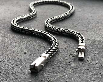 925' Mens Foxtail Silver Necklace, Mens Foxtail Chain, 925' Sterling Silver Chain, sterling silver pendant necklace