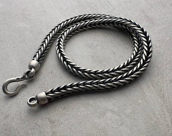 Oxidized Sterling Silver Foxtail Chain Necklace - Men's Jewelry