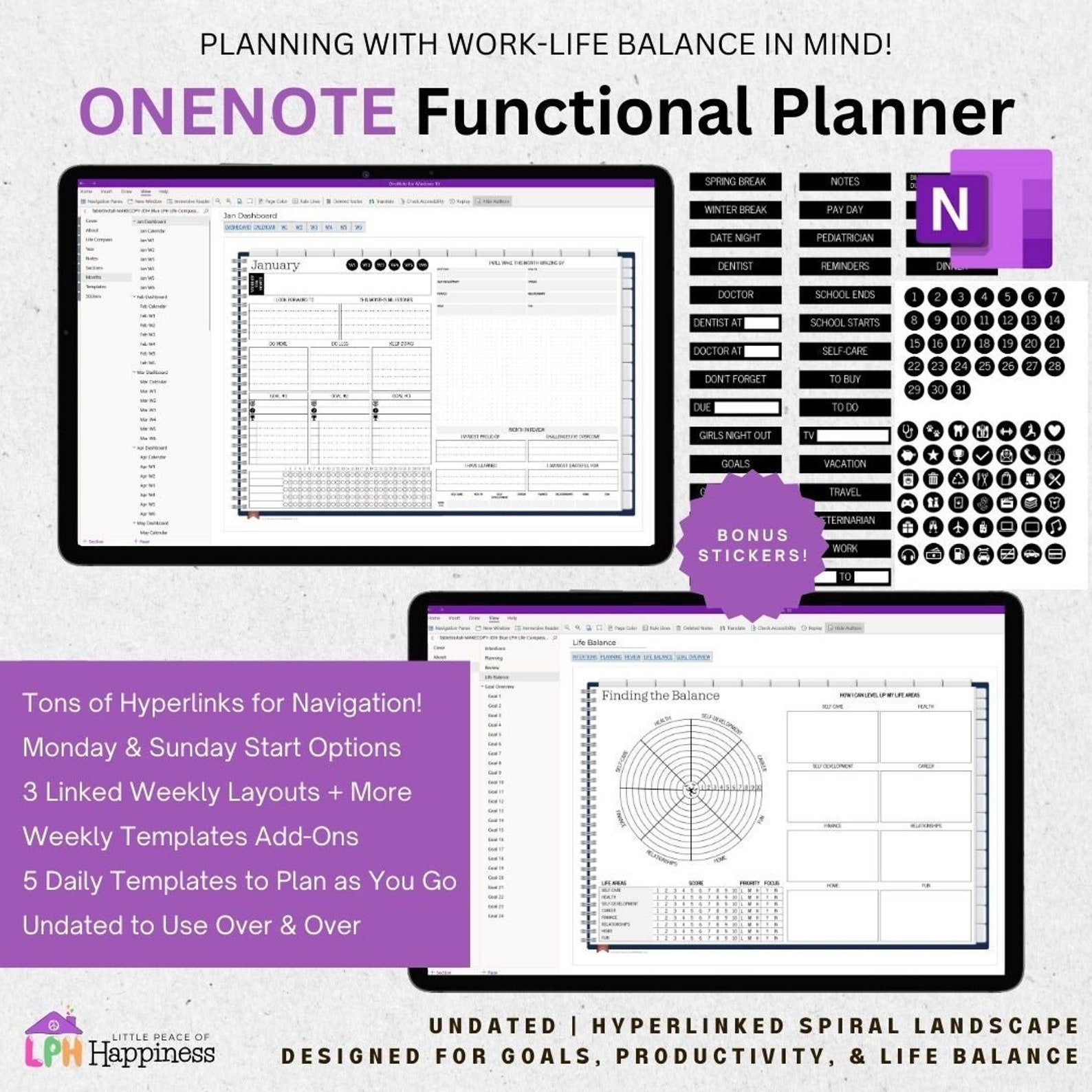 Blue Digital Onenote Planner Undated | Onenote Template Digital ...
