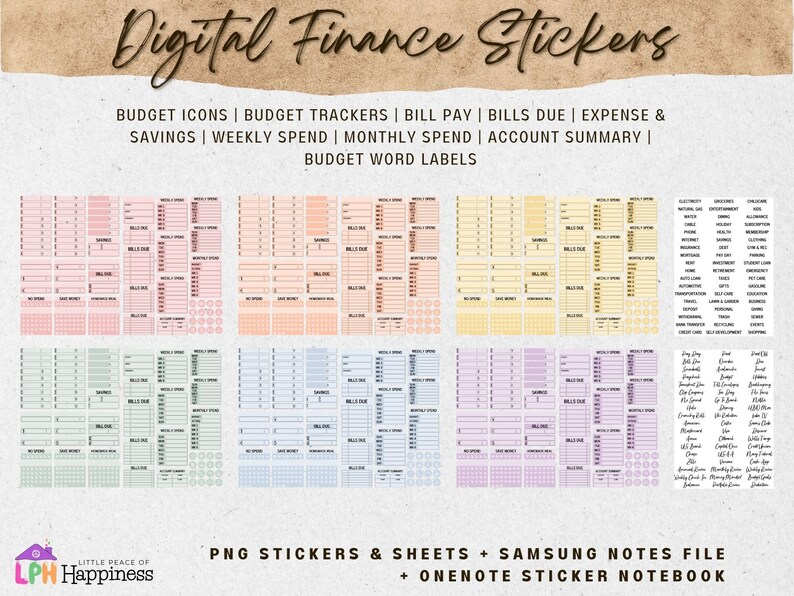 Simple Sticker Financial Model Pastel Rainbow Budget Stickers, Digital Finance Planner (samsung Notes ...