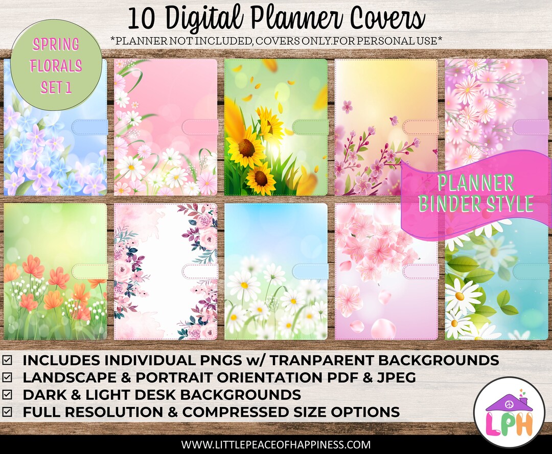 10 Spring Floral Digital Planner Front Covers, Digital Binder Cover ...
