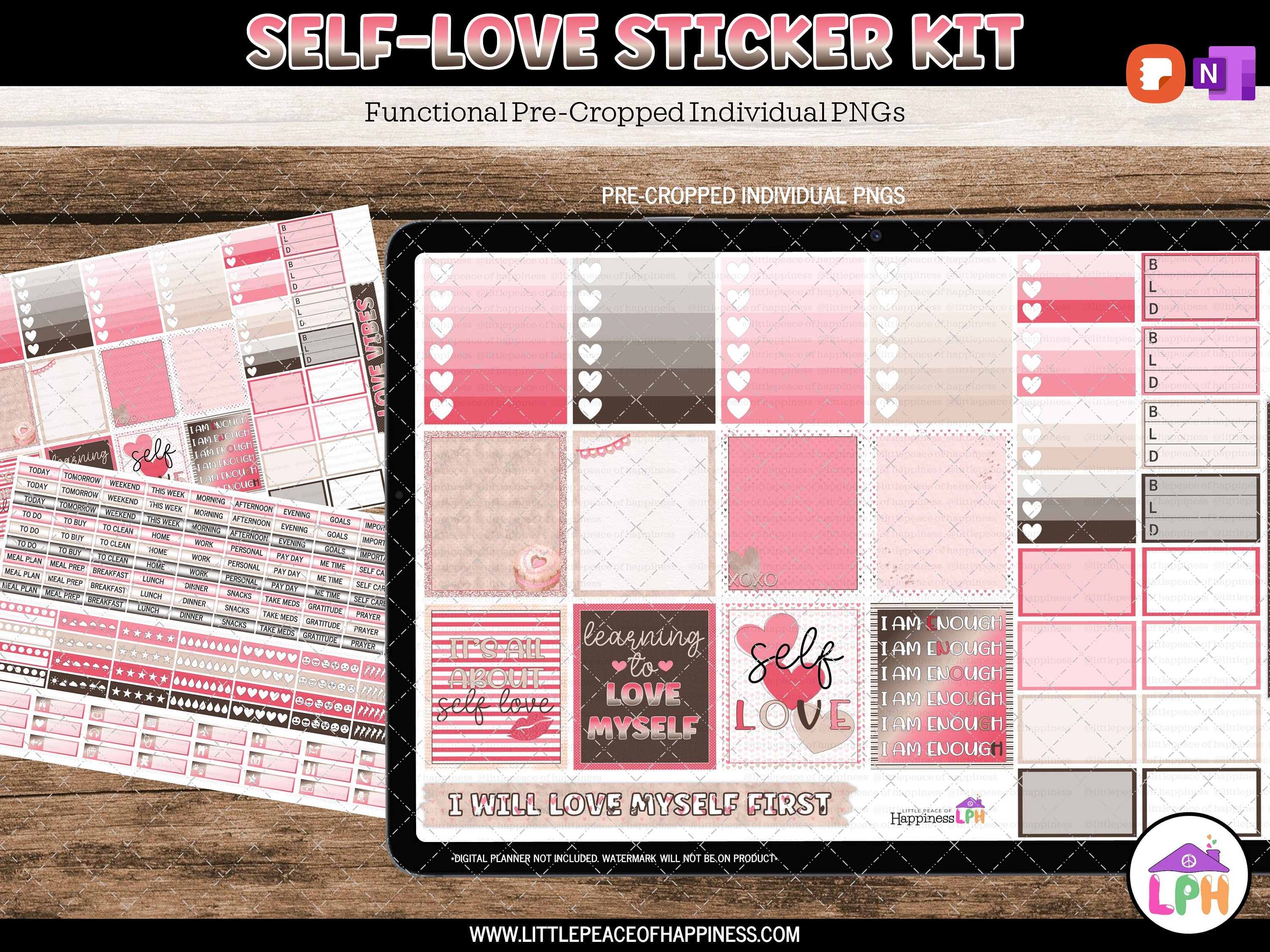 Virtual Self Example Sticker Self Love Functional Digital Sticker Pack - Sticky Notes, Vertical ...