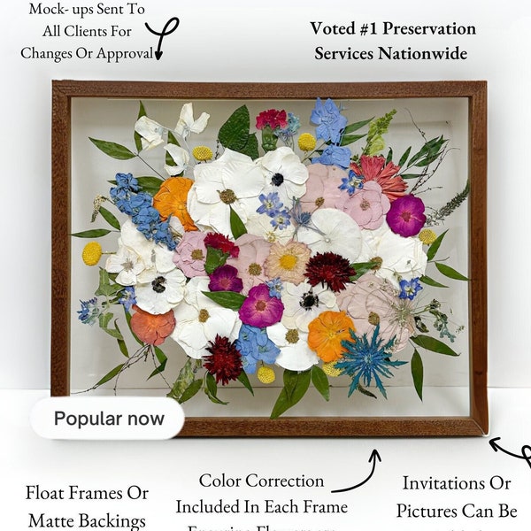 Pressed Bridal Bouquets | Preserved Wedding Bouquet | Framed Wedding Flowers | Bouquet Keepsake | Bridal Bouquet Preservation | Wedding Gift