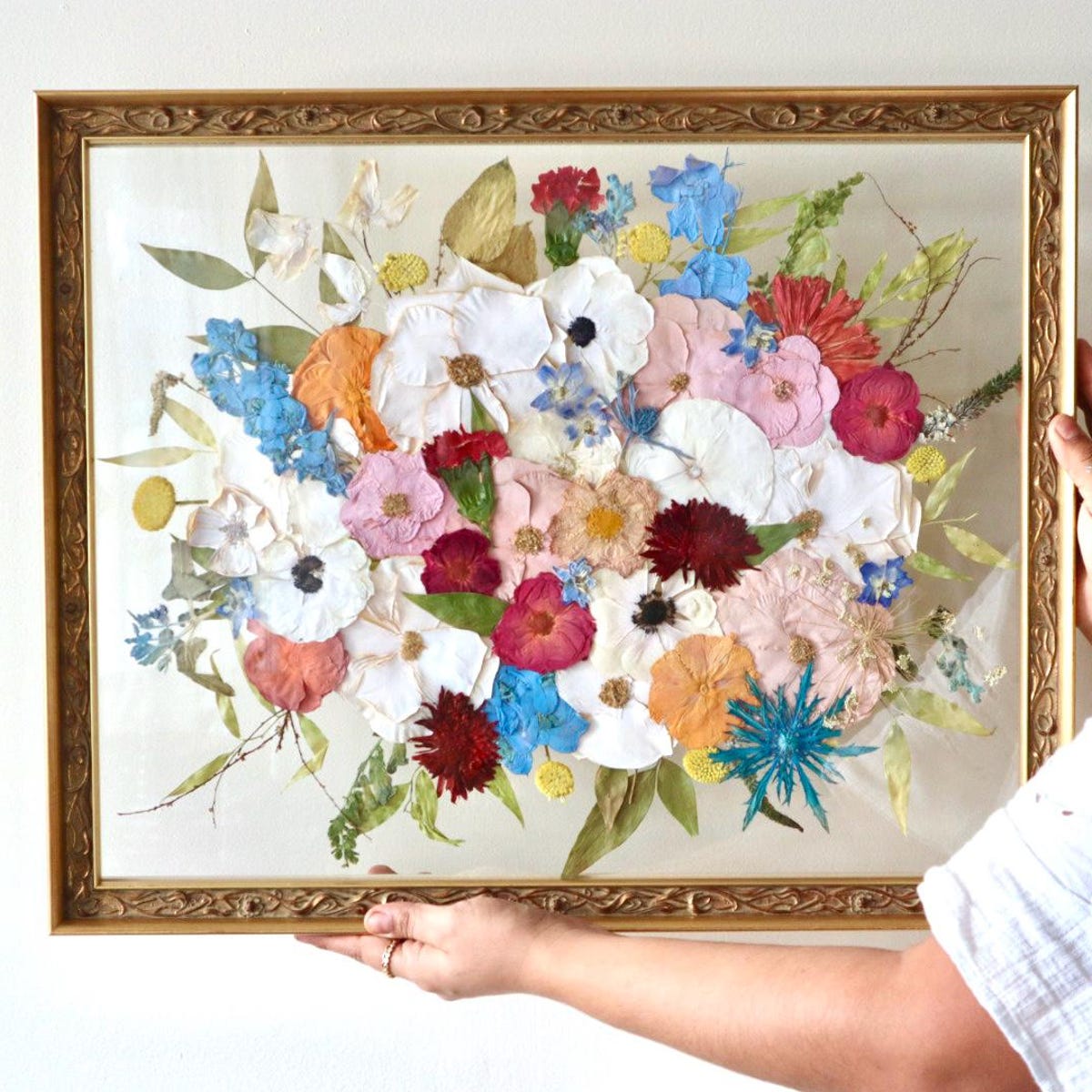 Pressed Bridal Bouquets | Gold Brass Frame | 11x14