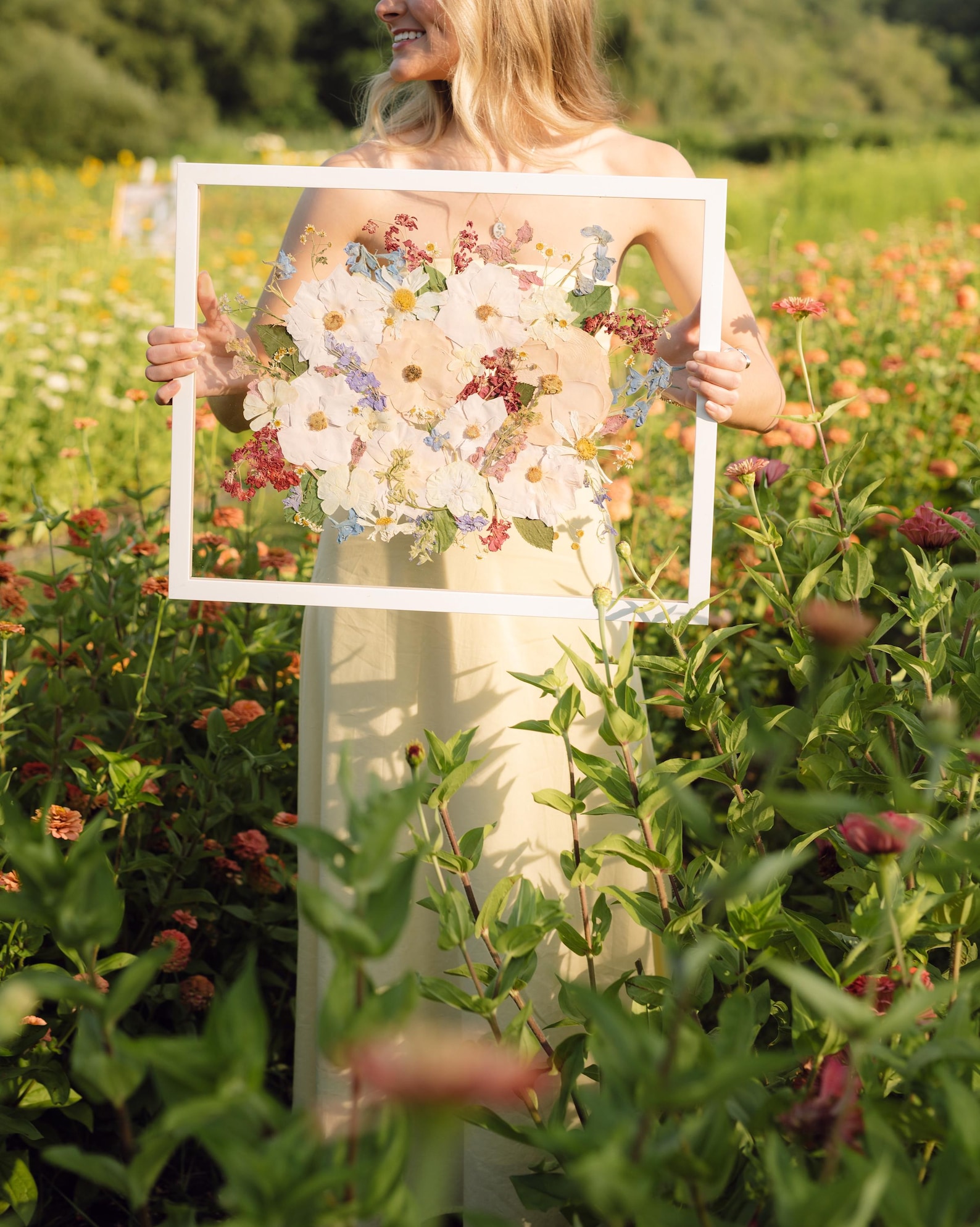 Pressed Bridal Bouquets | Preserved Wedding Bouquet | Framed Wedding Flowers | Bouquet Keepsake | Bridal Bouquet Preservation | Wedding Gift - 6x6, Gold Wood