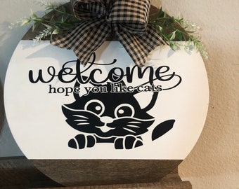 Cat Welcome Door Sign  FREE SHIPPING