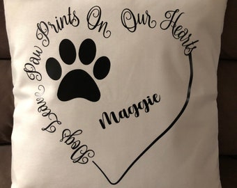 Dog Paw Print Throw Pillow Cover - Remembrance Pillow  FREE SHIPPING