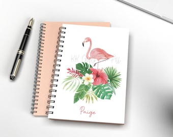 Flamingo Personalised Notebook, Gift For Mum, Birthday Gift For Her, Personalised Notepad, A5 Lined Notes, Tropical Theme Pink Flamingo Note