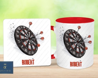 Personalised Darts Mug & Coaster, Birthday Gift For Him, Dad Grandad Gift, Dart's Player Gift, Male Sport Gifts