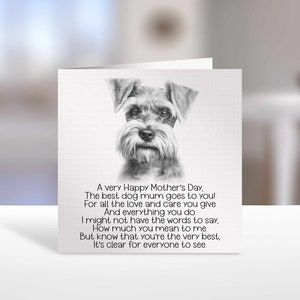 Carte de maman chien schnauzer nain, carte poème schnauzer nain du chien, carte de fête des mères de chien