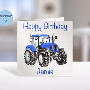 Carte bleue personnalisée tracteur, carte d'anniversaire pour papa grand-père frère oncle fils agriculteur