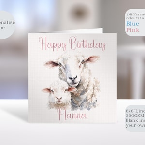 Carte personnalisée mouton et agneau, carte d'anniversaire pour amoureux des moutons, carte de voeux mouton pour bergère
