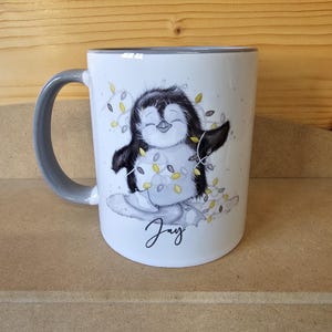 Personalised Christmas Penguin Mug, Sketch Penguin With Xmas Lights, Christmas Hot Choc Mug image 13
