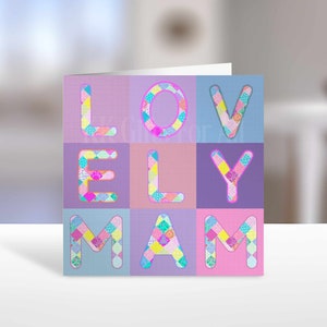 Carte Lovely Mam, Carte d'anniversaire pour maman, Carte patchwork Lovely Mam, Carte spéciale Mam