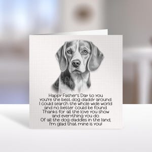 Carte de fête des pères beagle avec chien, carte de papa chien, carte poème beagle pour papa chien