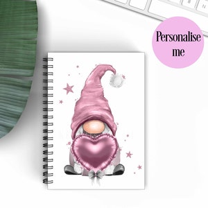 Personalised A5 Gonk Notebook, Gift For Mum Friend Birthday, Gonk Gnome Lover Gift, Pink Gonk Handbag Notebook