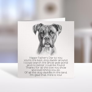 Carte de fête des pères chien boxer, carte de fête des pères de chien boxer de compagnie, carte poème papa chien