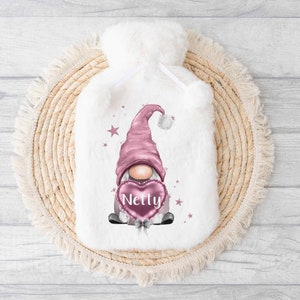 Personalised Gonk Hot Water Bottle, Gonk Lover Gifts, Pink Gonk Hot Water Bottle, Gifts For Her