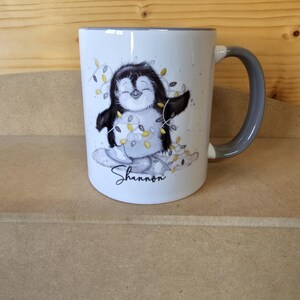 Personalised Christmas Penguin Mug, Sketch Penguin With Xmas Lights, Christmas Hot Choc Mug image 12