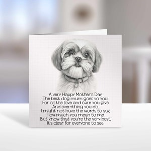 Carte de fête des mères Lhassa Apso, carte de maman chien Lhassa Apso, carte de fête des mères de chien de compagnie Lhassa Apso