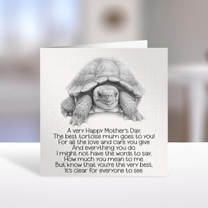 Carte de tortue, carte de tortue de fête des mères, carte de maman d'animal de compagnie de tortue, carte de fête des mères de tortue