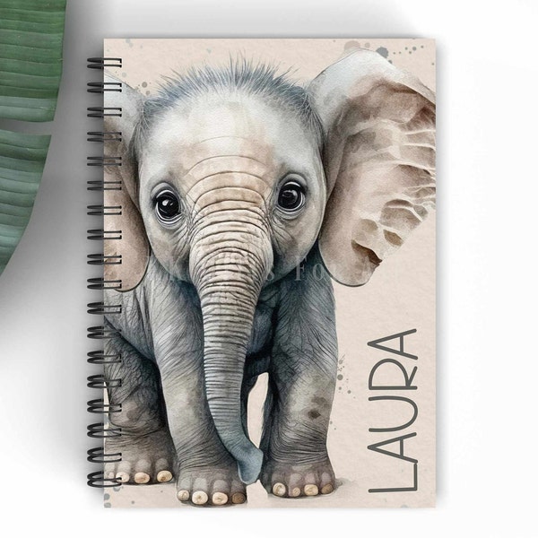 Personalised Safari Elephant A5 Notebook, Elephant Lover Notepad Gift, Teenager School Lined Notebook