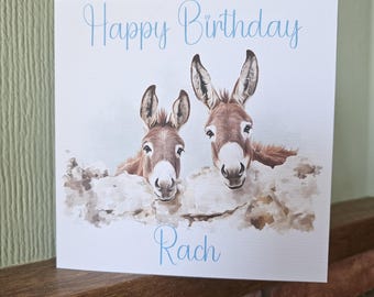 Personalised Brown Donkey Birthday Card: Animal Lover Greetings Card