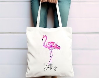 Personalised Flamingo Tote Bag, Long Handle Bag