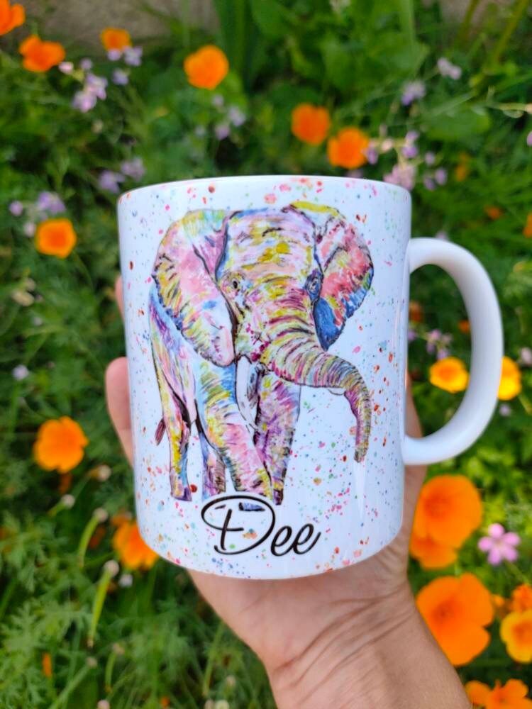 Personalised Rainbow Elephant Mug & Coaster Multicolour Etsy UK