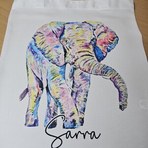 Rainbow Elephant Tote bag, Personalised Totebag, Large Totebag, Colourful Elephant Gift, Long Handle Bag image 13