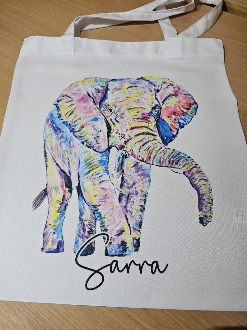 Rainbow Elephant Tote bag, Personalised Totebag, Large Totebag, Colourful Elephant Gift, Long Handle Bag image 13
