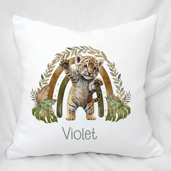 Personalised Tiger Cushion, Unisex Nursery Cushion, New Baby Gift