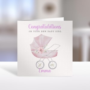 Carte personnalisée de bébé fille, nouvelle carte de bébé fille, félicitations petite fille
