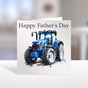 Carte personnalisée de fête des pères avec tracteur, carte bleue avec papa et grand-père avec tracteur, bonne fête des pères