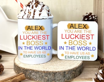 Personalisest Boss Gift, Manager Office Mug, Luckiest Boss In World From Employees, Boss Or Manager Birthday Gift