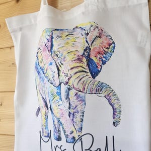 Rainbow Elephant Tote bag, Personalised Totebag, Large Totebag, Colourful Elephant Gift, Long Handle Bag image 7