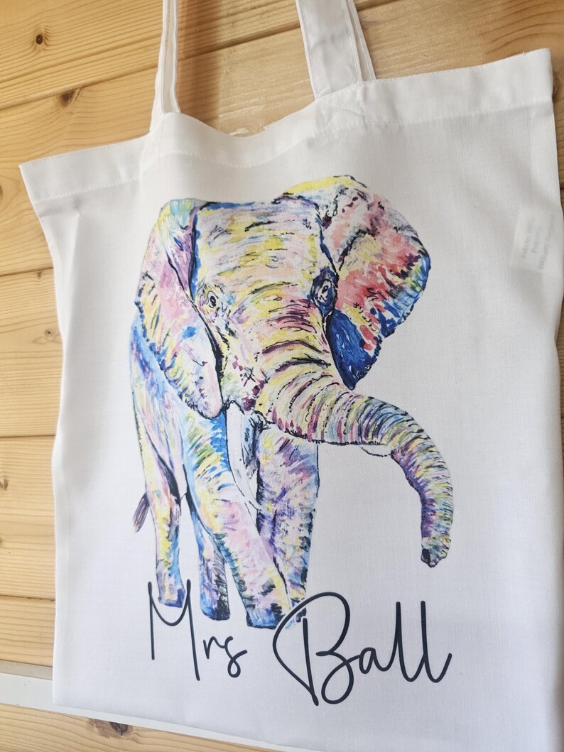 Rainbow Elephant Tote bag, Personalised Totebag, Large Totebag, Colourful Elephant Gift, Long Handle Bag image 7