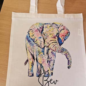 Rainbow Elephant Tote bag, Personalised Totebag, Large Totebag, Colourful Elephant Gift, Long Handle Bag image 9