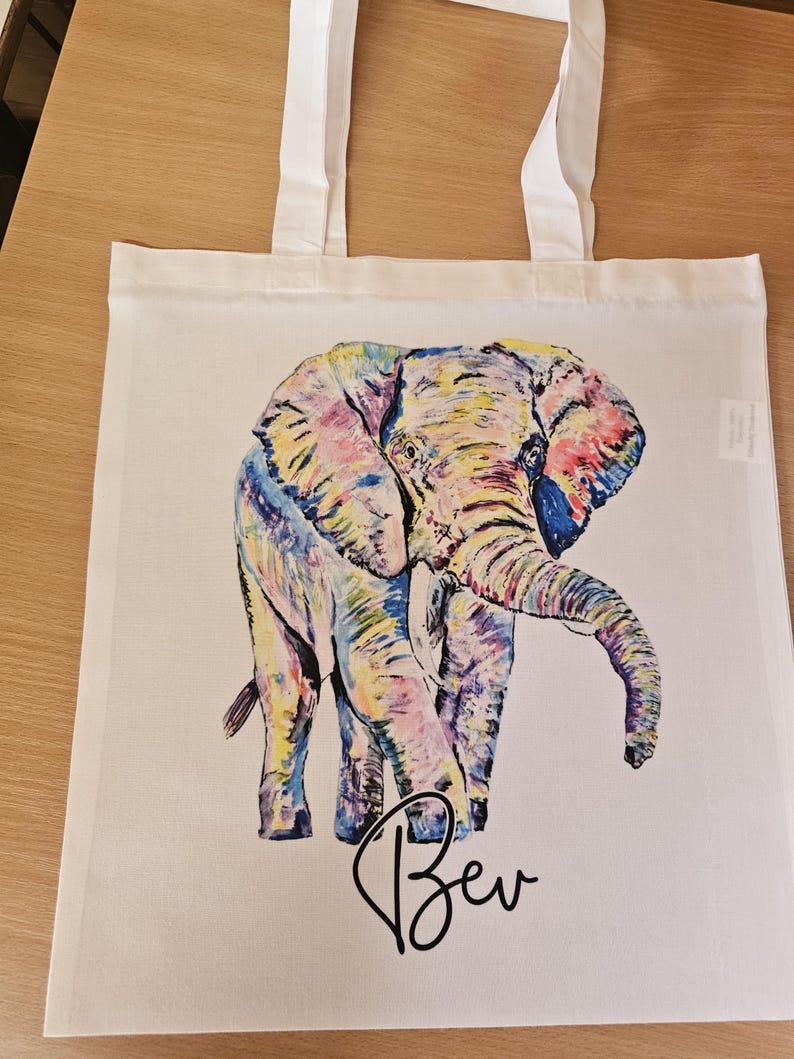 Rainbow Elephant Tote bag, Personalised Totebag, Large Totebag, Colourful Elephant Gift, Long Handle Bag image 9
