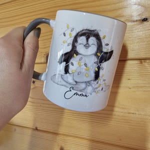 Personalised Christmas Penguin Mug, Sketch Penguin With Xmas Lights, Christmas Hot Choc Mug image 11
