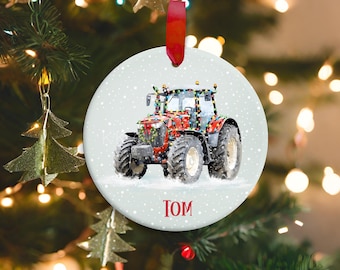 Personalised Tractor Christmas Ornament: Metal Hanging Holiday Tree Decoration