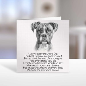 Carte de fête des mères chien boxer, carte sommaire pour maman chien boxer, carte maman chien boxer