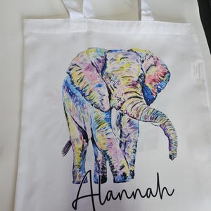 Rainbow Elephant Tote bag, Personalised Totebag, Large Totebag, Colourful Elephant Gift, Long Handle Bag image 8