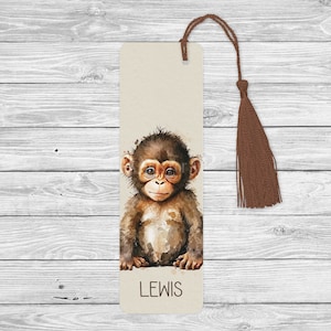 Personalised Monkey Bookmark, Chimp Bookmark, Cute Baby Monkey Gift For Book Lover